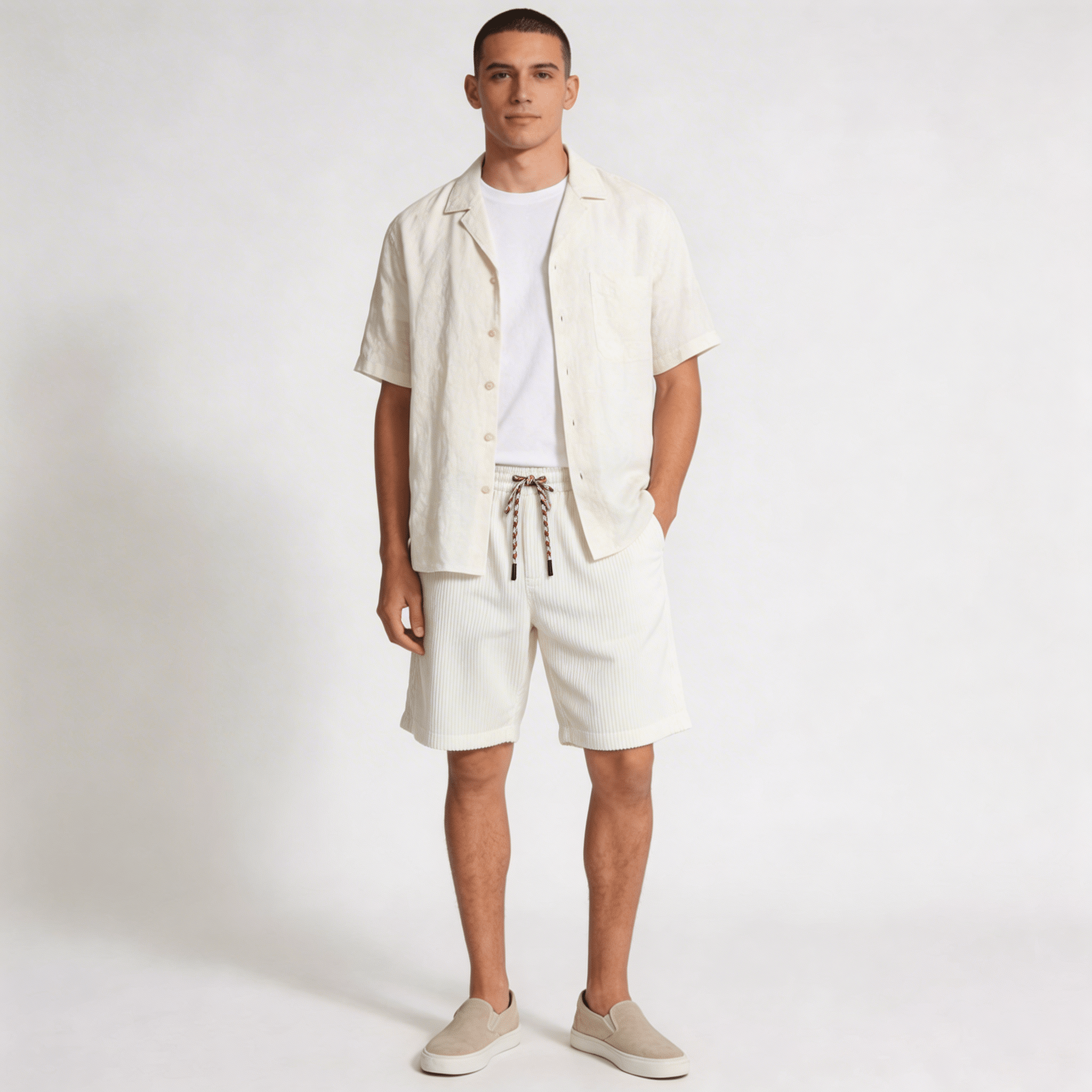 Men's Linen Shorts - Relaxed Fit Above Knee Elastic Waistband