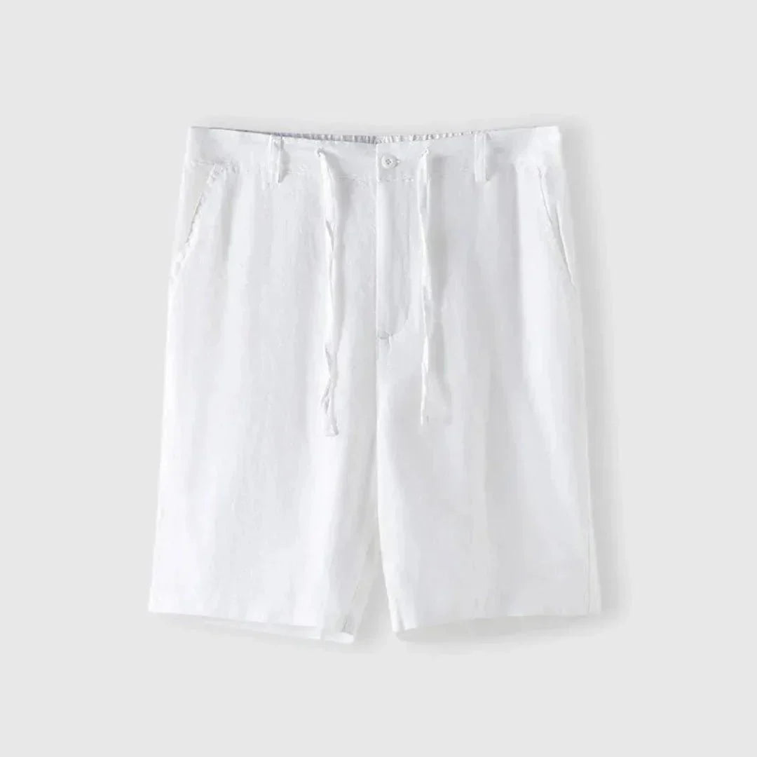 Men's Linen Shorts - Relaxed Fit Drawstring Waist Button Closure