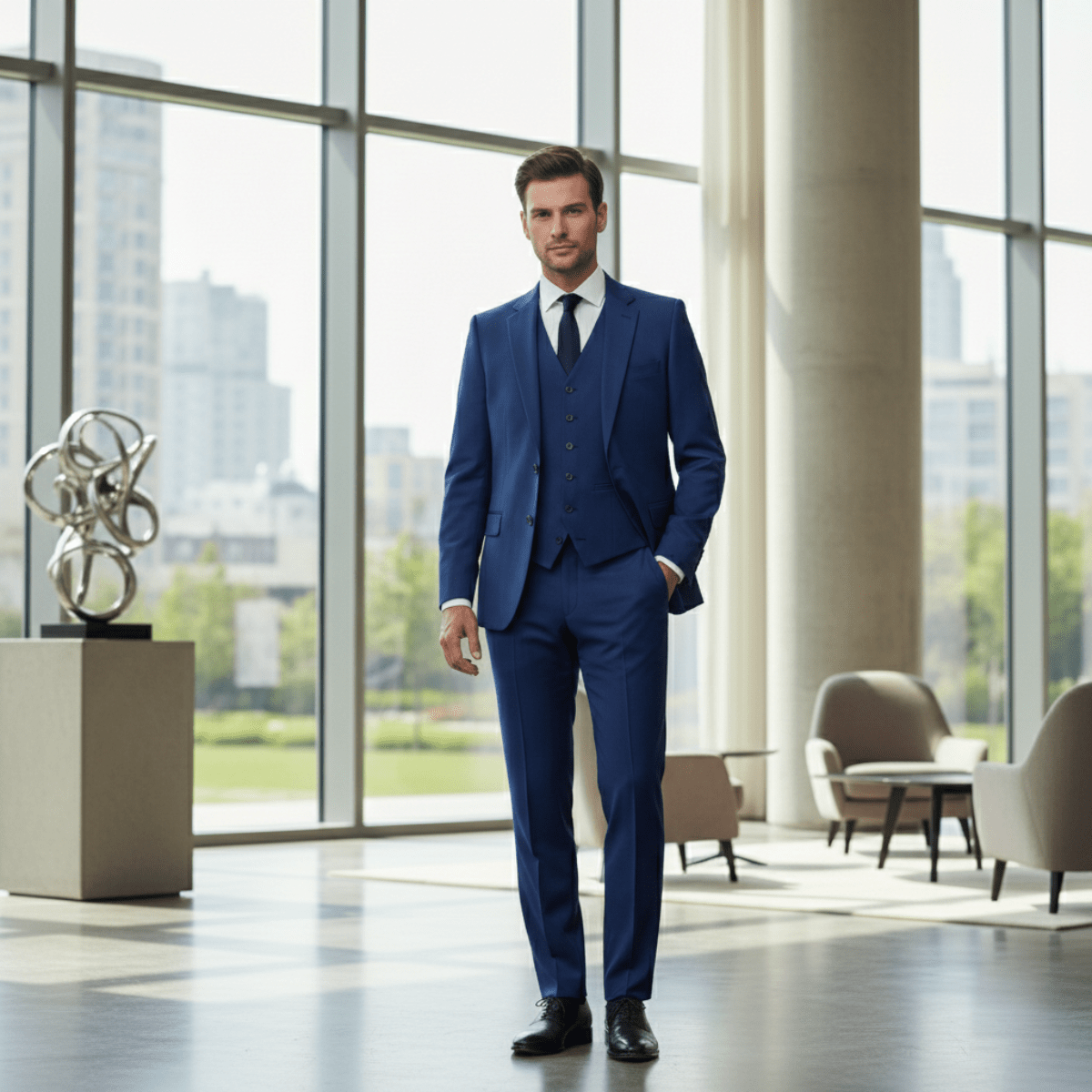 Men's Linen Suit Set -Slim Fit Three-Piece Front Closure