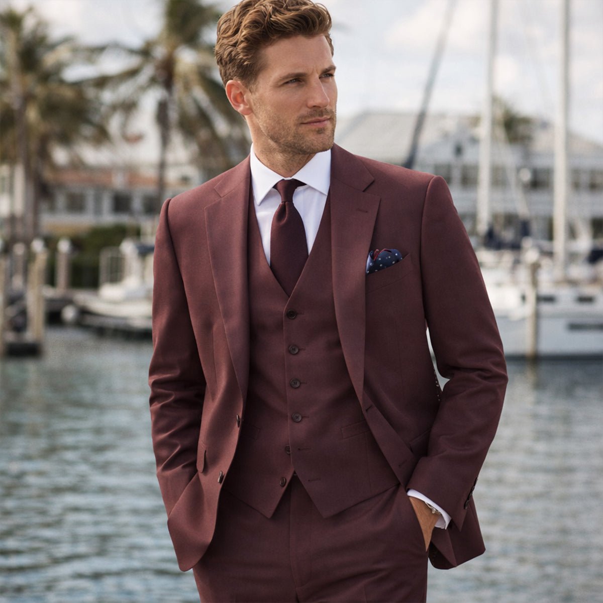 Men's Linen Three-Piece Suit - Tailored Fit Jacket Waistcoat & Trousers