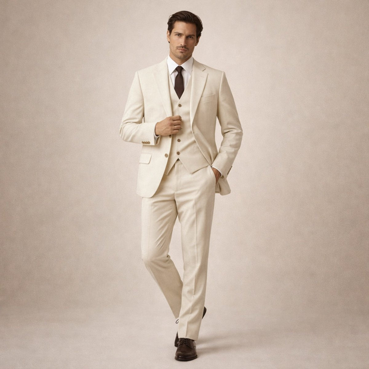 Men's Linen Three-Piece Suit - Tailored Fit Jacket Waistcoat & Trousers