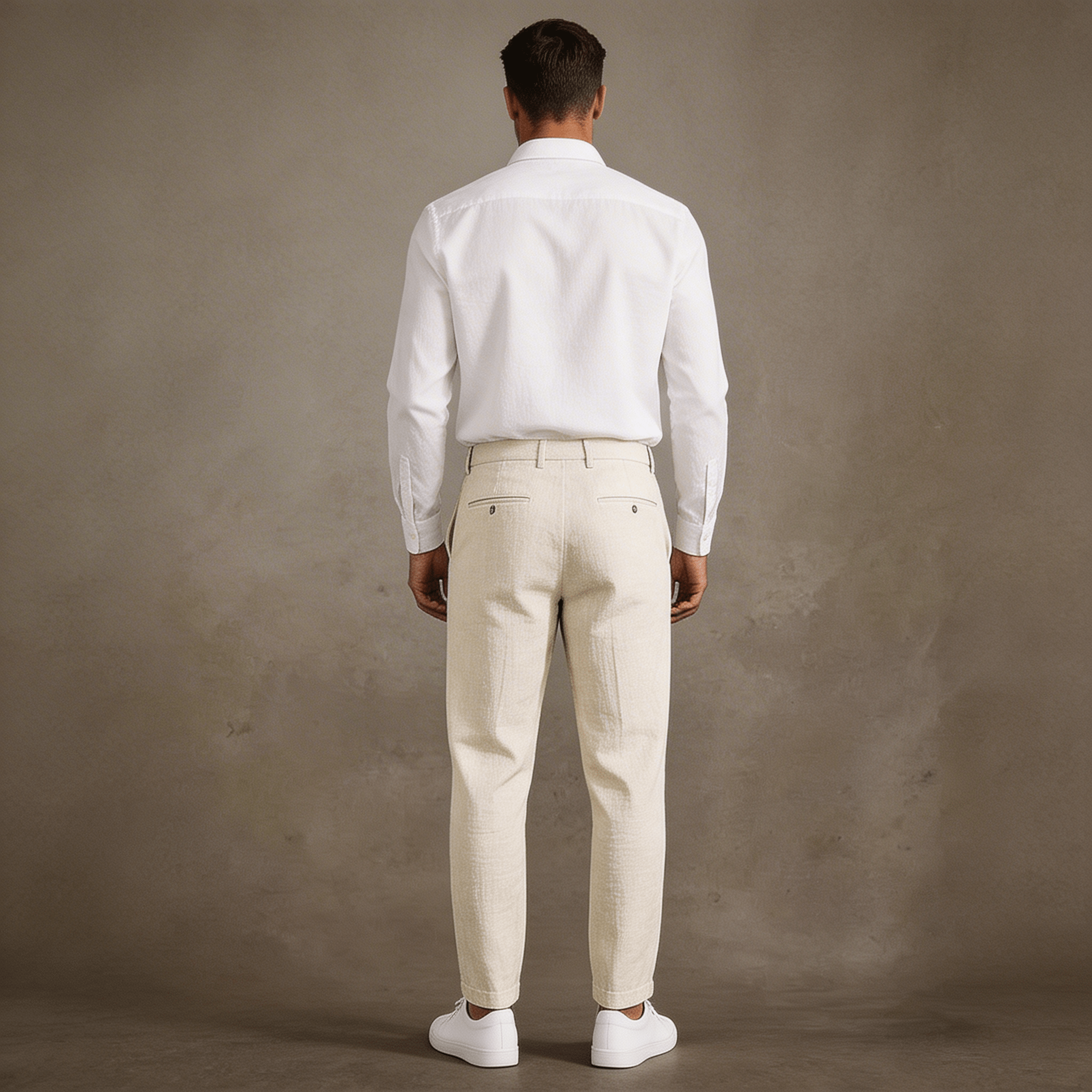 Men's Linen Trousers - Relaxed Fit Straight Leg Button & Zip Closure