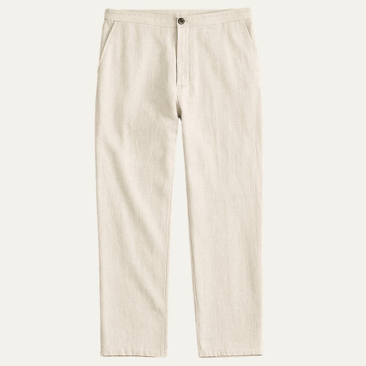 Men's Linen Trousers - Relaxed Fit Straight Leg Button & Zip Closure