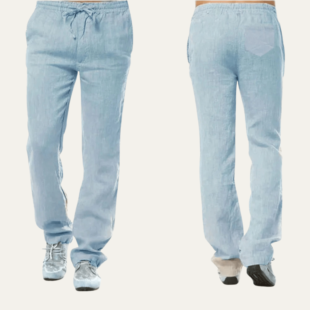 Men's Linen Trousers - Relaxed Fit Straight Leg Drawstring