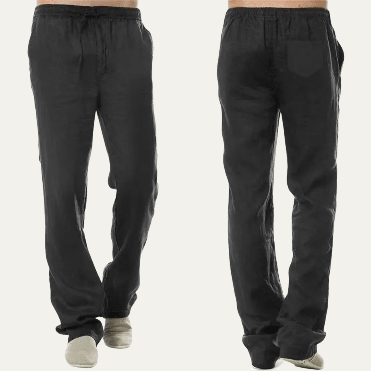 Men's Linen Trousers - Relaxed Fit Straight Leg Drawstring