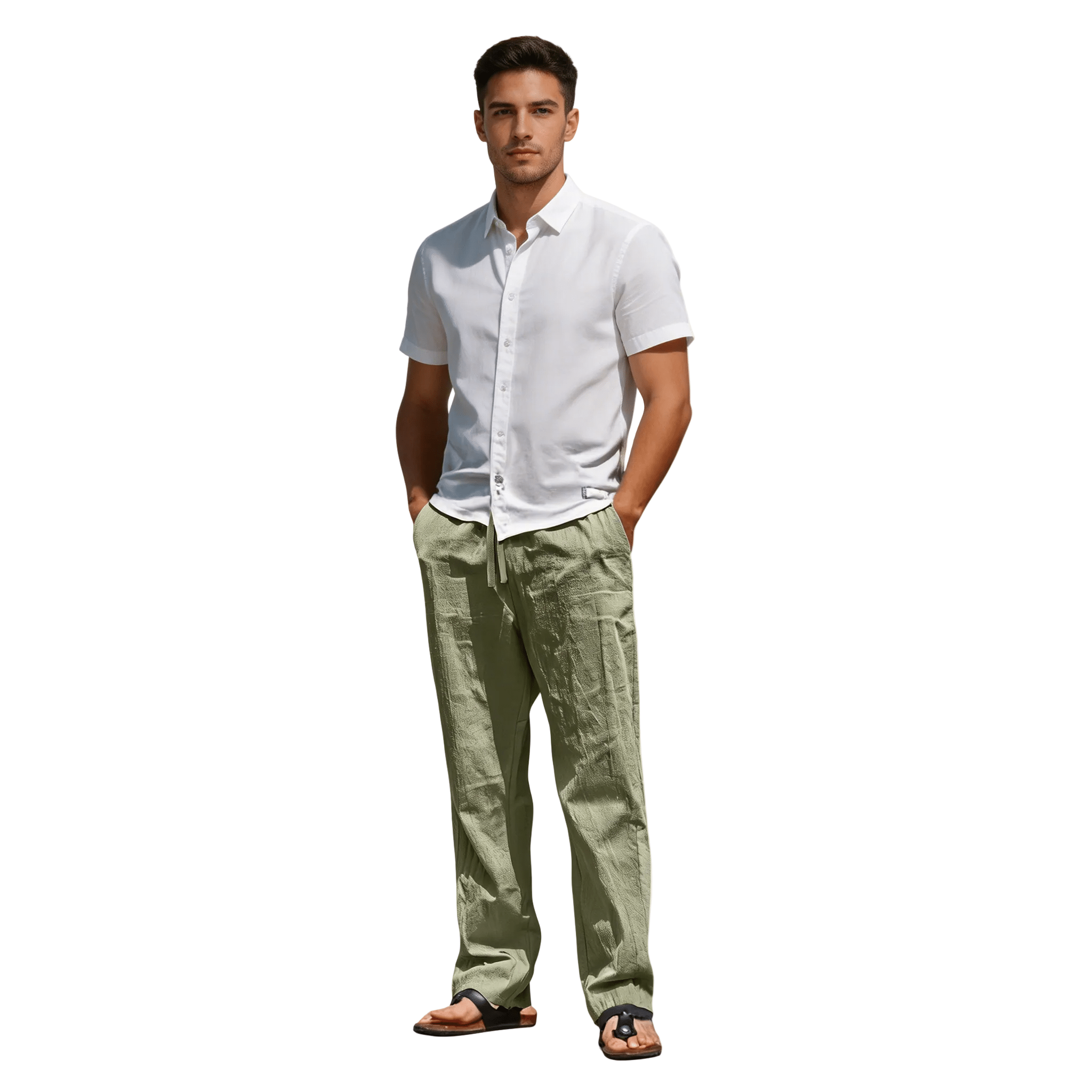 Men's Linen Trousers - Tapered Fit Shaped Leg Design