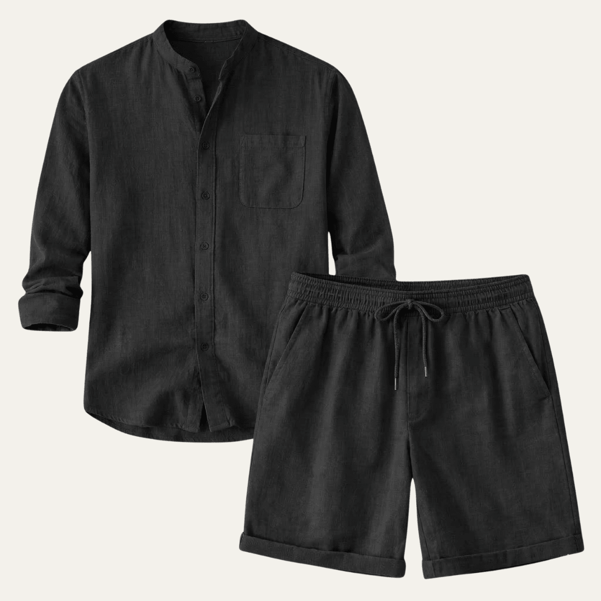 Men's Linen Two-Piece Set - Relaxed Fit Short Sleeve Shirt & Shorts