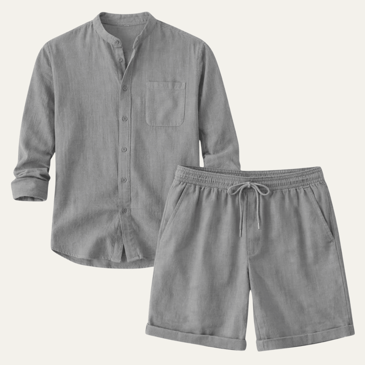 Men's Linen Two-Piece Set - Relaxed Fit Short Sleeve Shirt & Shorts
