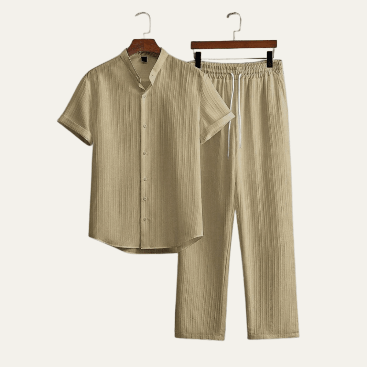 Men's Linen Two-Piece Set — Short Sleeve Top & Drawstring Trousers