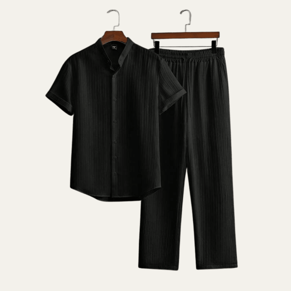 Men's Linen Two-Piece Set — Short Sleeve Top & Drawstring Trousers