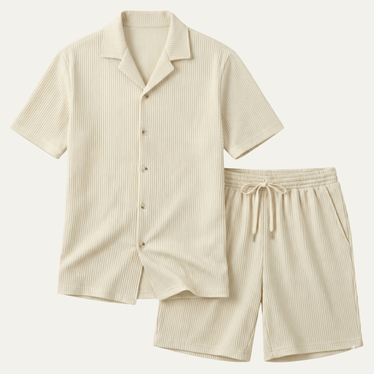Men's Lounge Set — Ribbed Short Sleeve Top & Drawstring Shorts