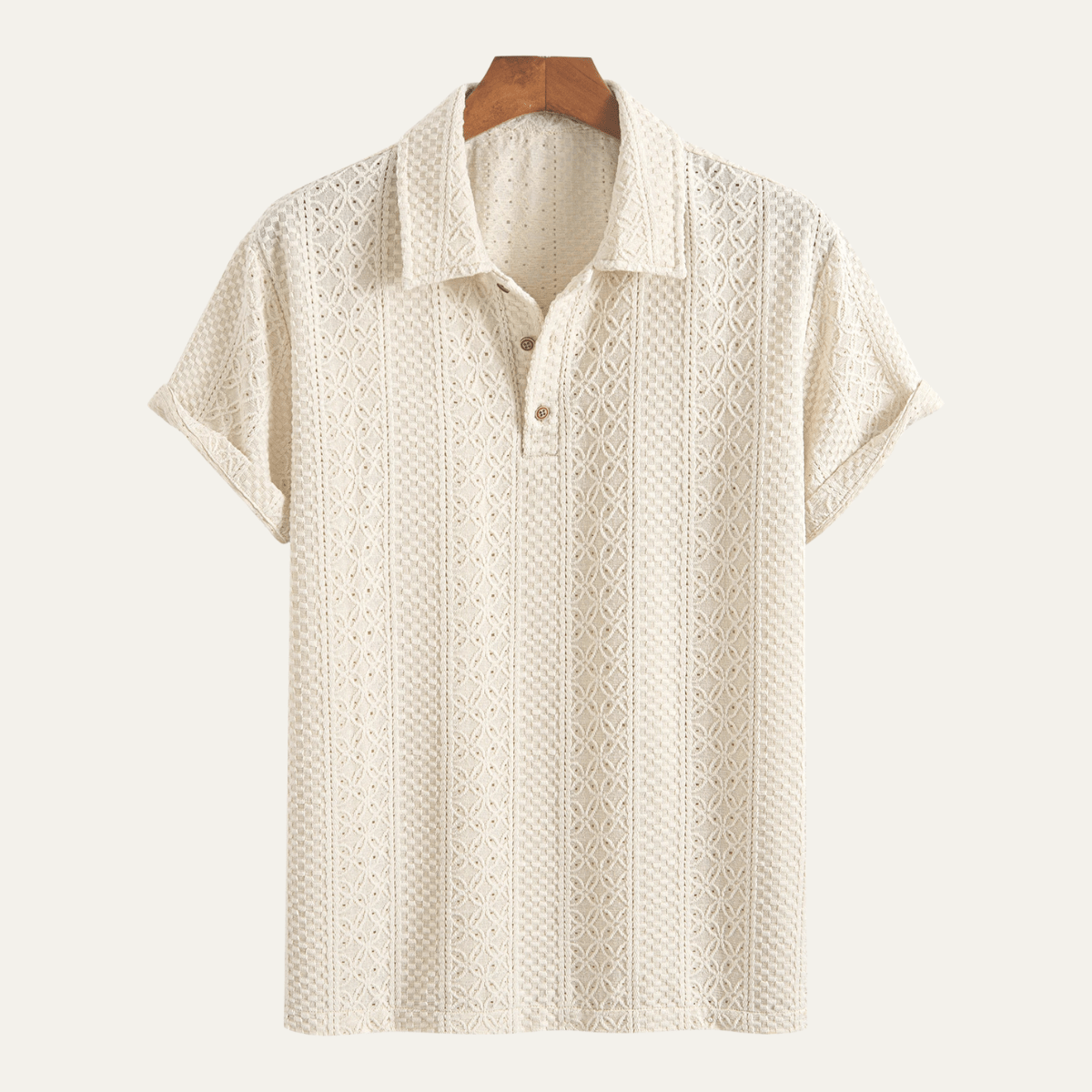 Men's Polo Shirt — Jacquard Knit Short Sleeve Button Placket