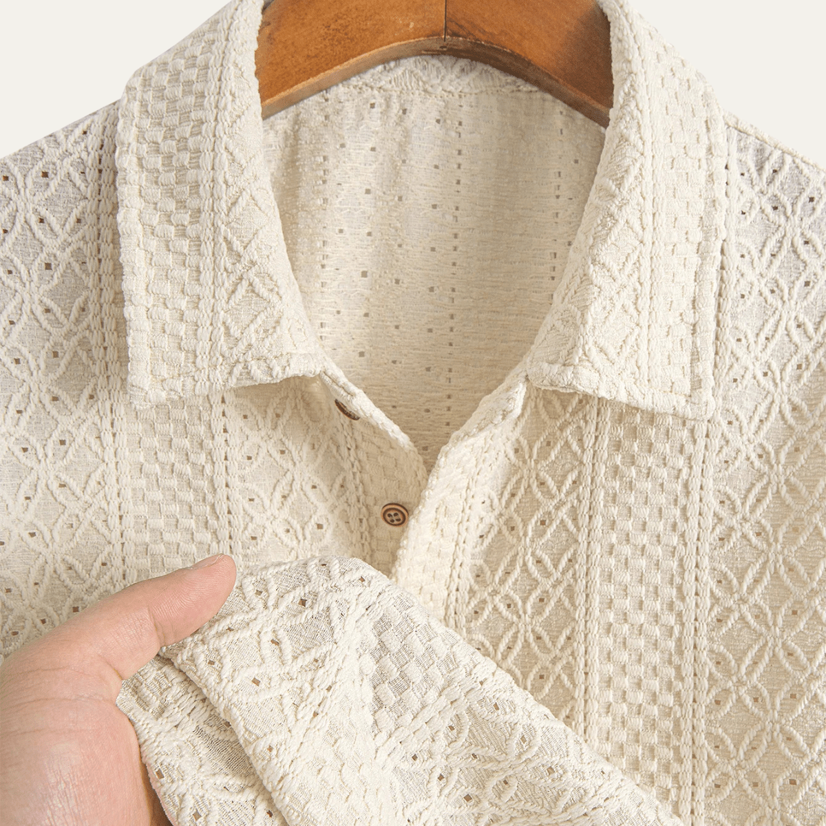 Men's Polo Shirt — Jacquard Knit Short Sleeve Button Placket