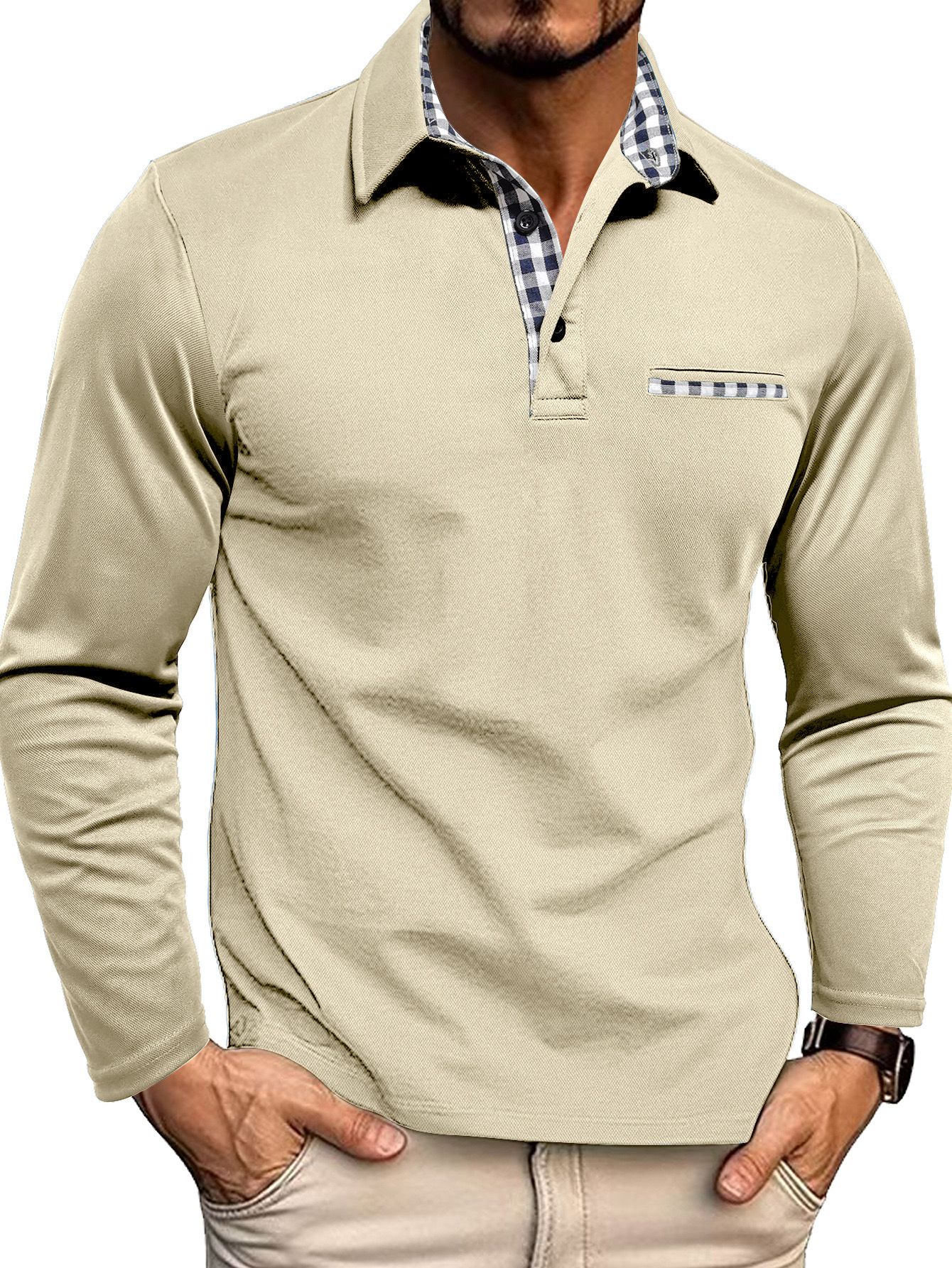 Men's Polo Shirt — Regular Fit Long Sleeve Button Placket