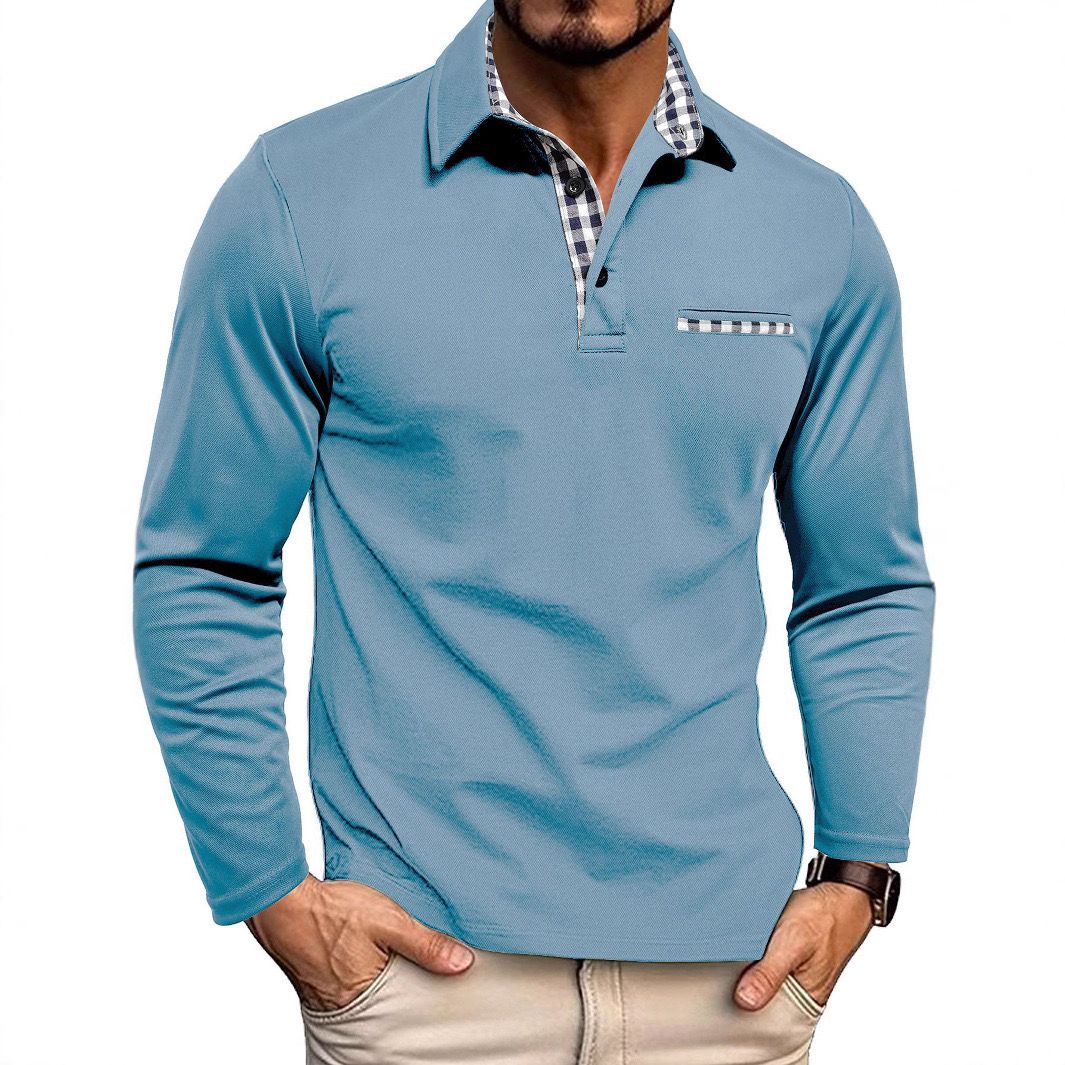 Men's Polo Shirt — Regular Fit Long Sleeve Button Placket