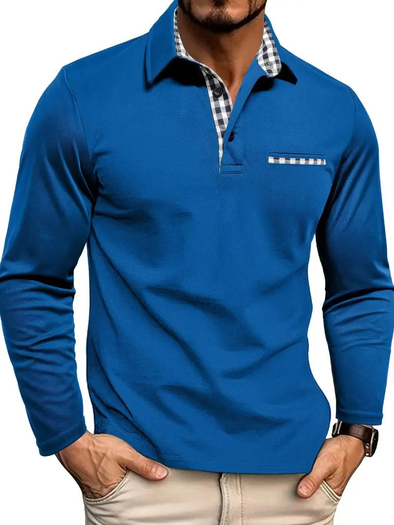 Men's Polo Shirt — Regular Fit Long Sleeve Button Placket