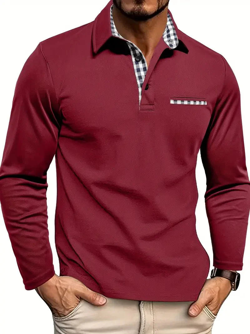 Men's Polo Shirt — Regular Fit Long Sleeve Button Placket