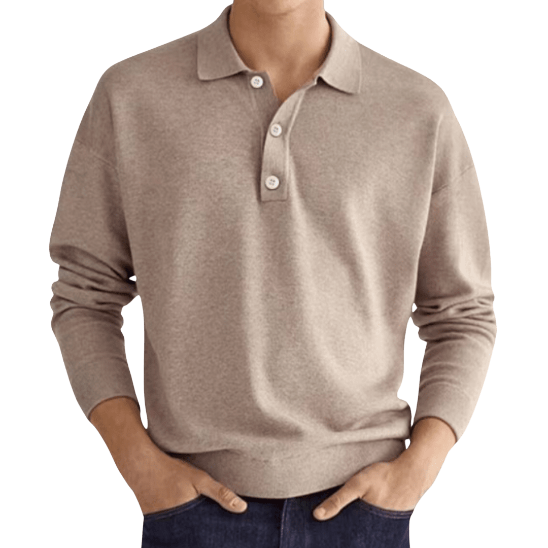 Men's Polo Shirt — Regular Fit Long Sleeve Classic Button Front