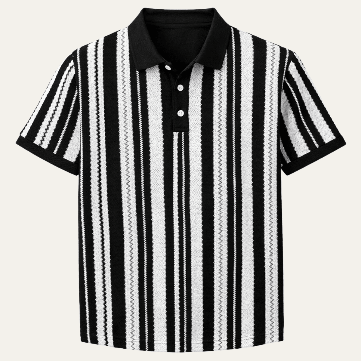 Men's Polo Shirt — Striped Knit Short Sleeve Collar Design