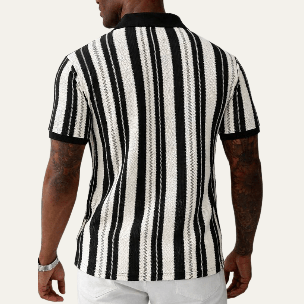 Men's Polo Shirt — Striped Knit Short Sleeve Collar Design