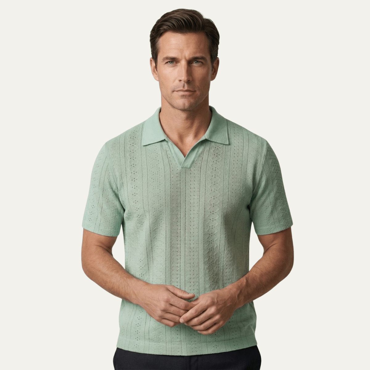 Men's Polo Shirt — Textured Knit Short Sleeve Collar Regular Fit