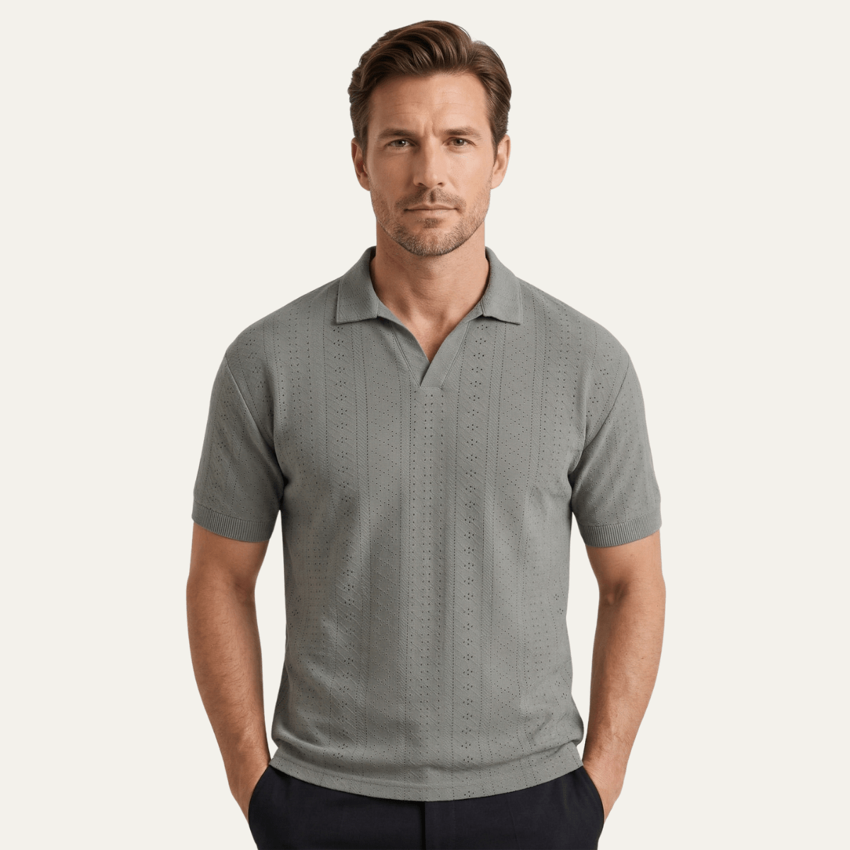 Men's Polo Shirt — Textured Knit Short Sleeve Collar Regular Fit