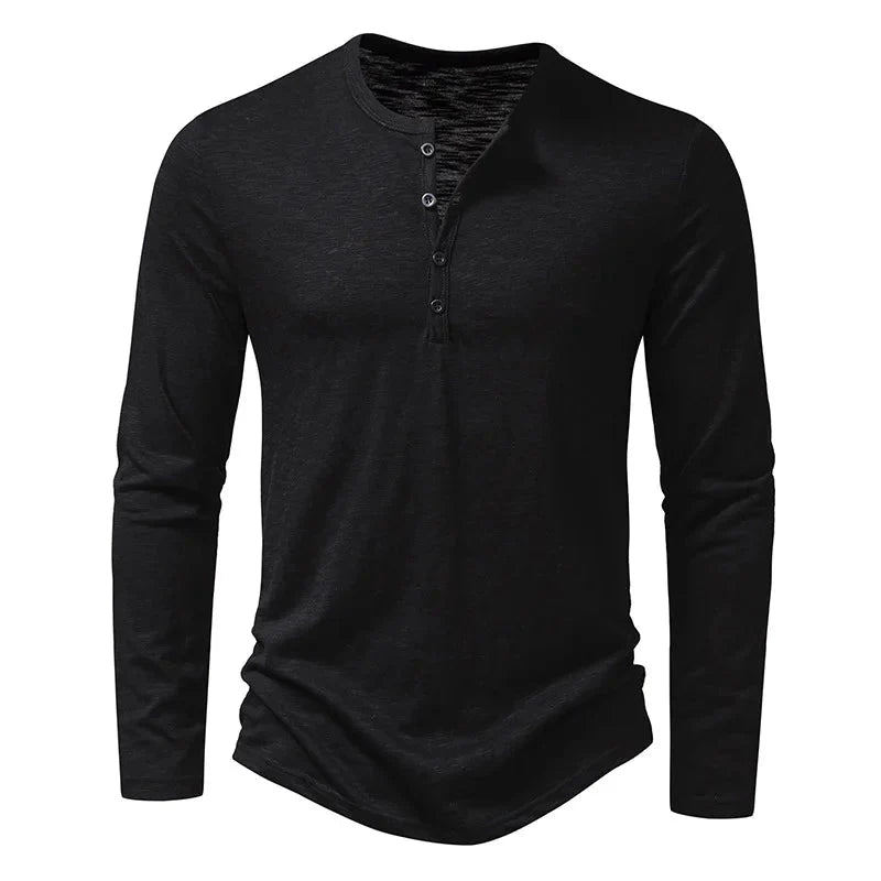 Men's Shirt — Long Sleeve Crew Neck Button Placket