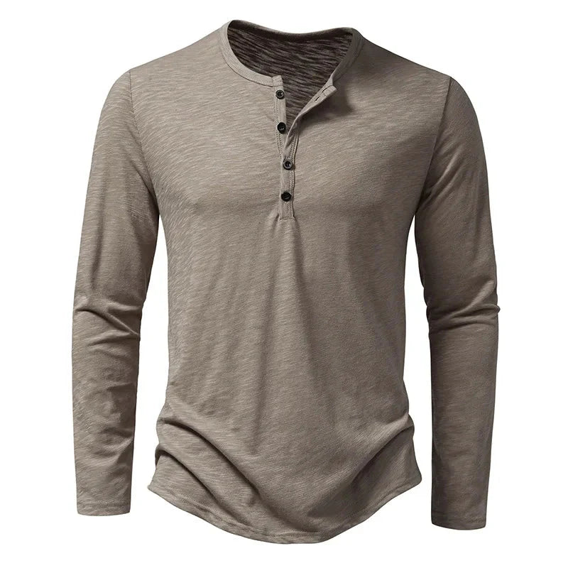 Men's Shirt — Long Sleeve Crew Neck Button Placket