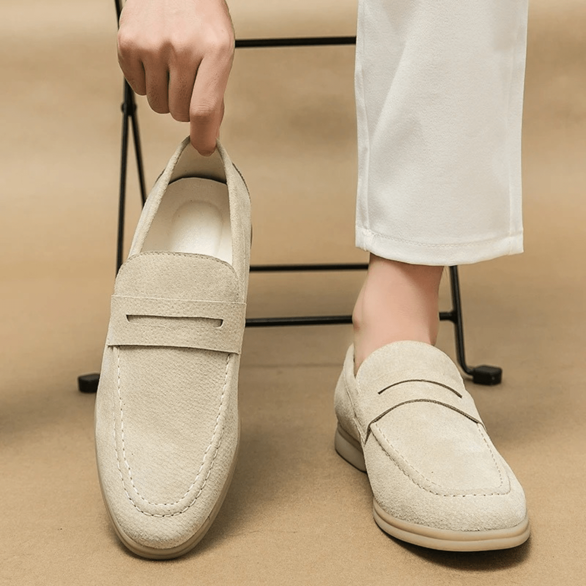 Men's Slip-On Loafers — Low Sole & Stitched Detail