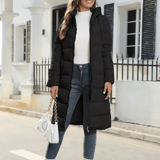 Quilted Jacket Women Warm Hooded Full Length Coat