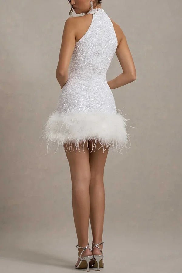 Sequin Dress Women Halterneck Mini Fit Glam Look