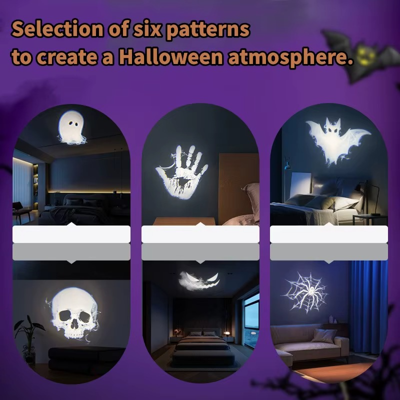 360-degree rotating USB Halloween projector with LED skull lamp