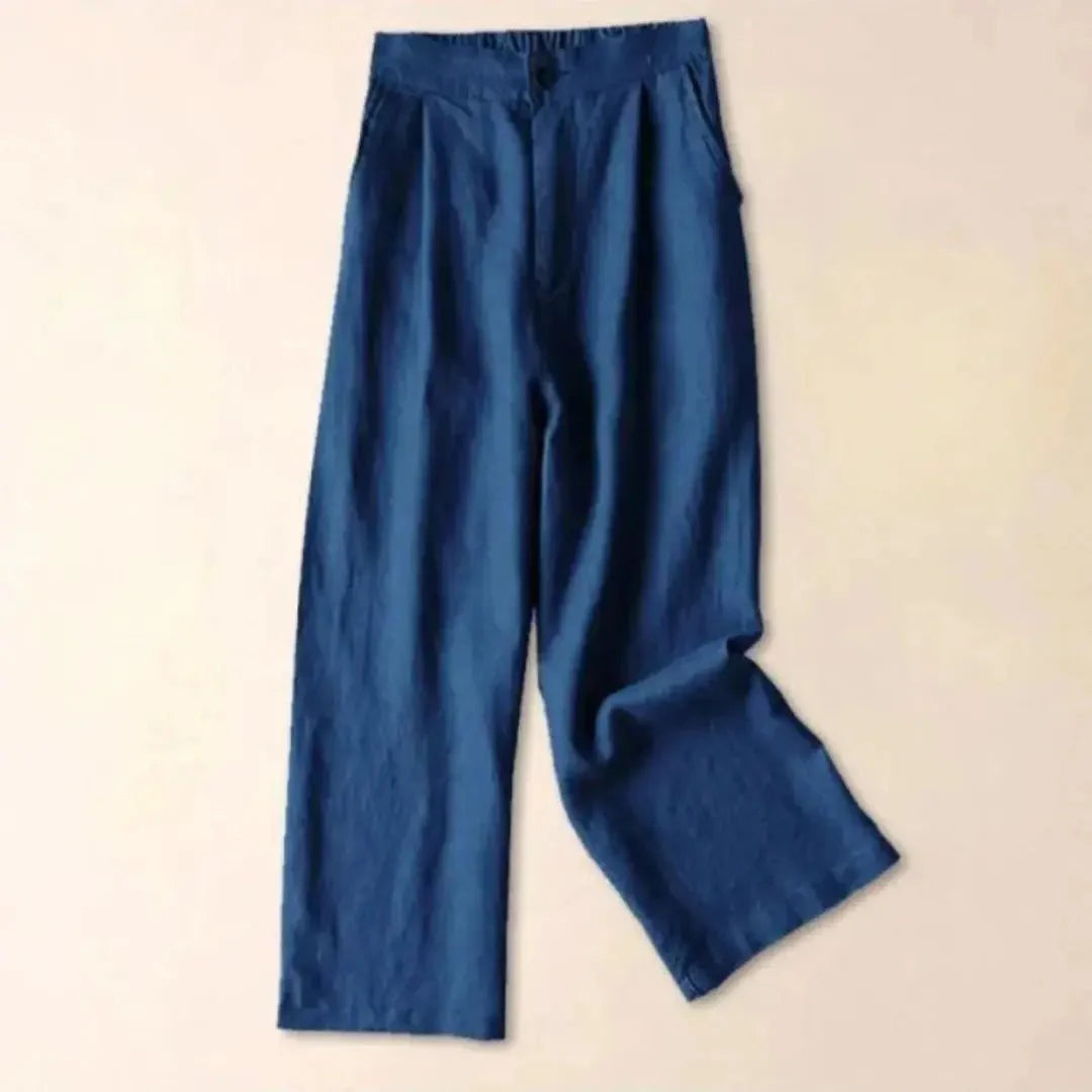 Trousers Women Linen High Waist Wide Leg Button Zip Closure