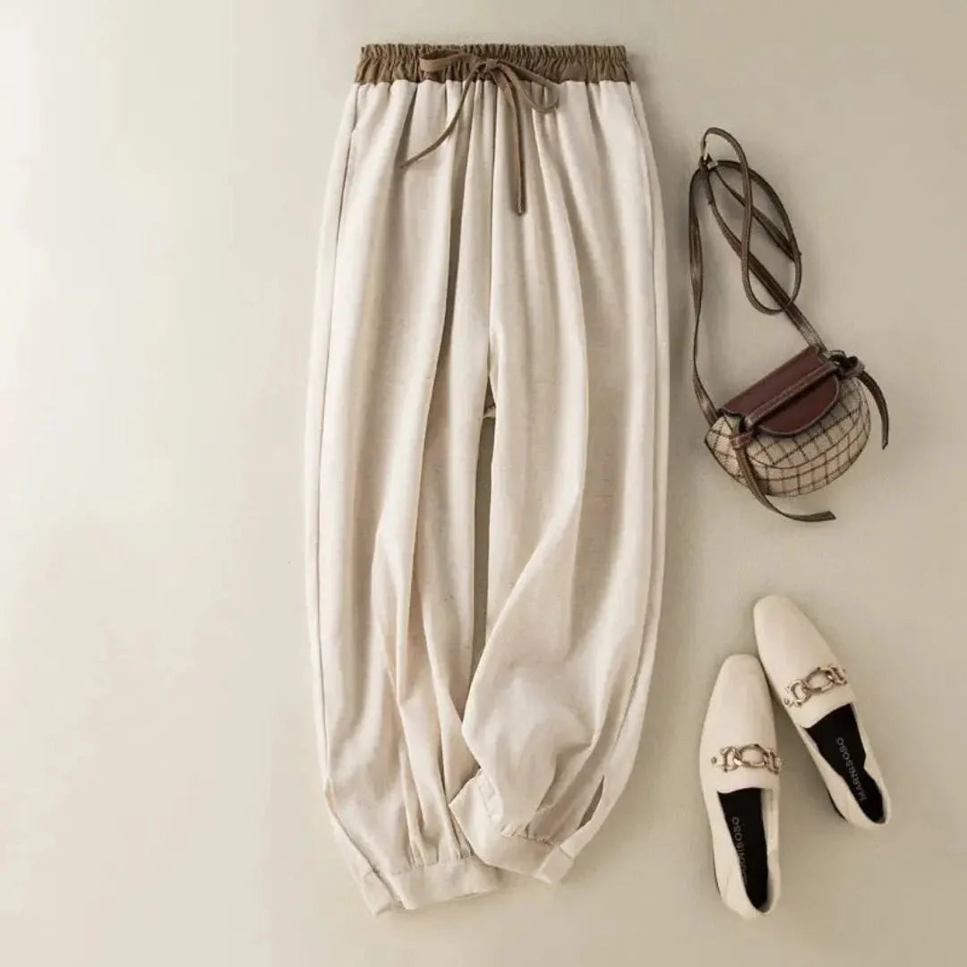 Trousers Women Linen Relaxed Fit Drawstring Adjustable Cuffs
