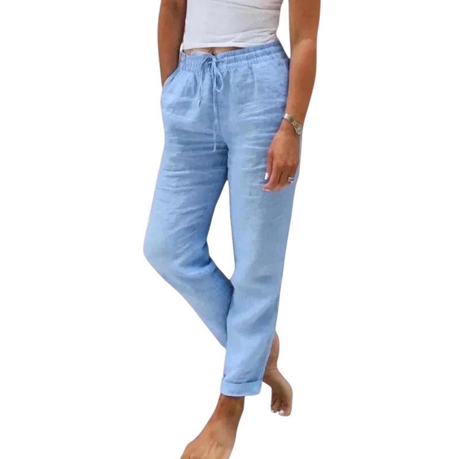 Trousers Women Linen Relaxed Fit Drawstring Waist Cool Everyday Comfort
