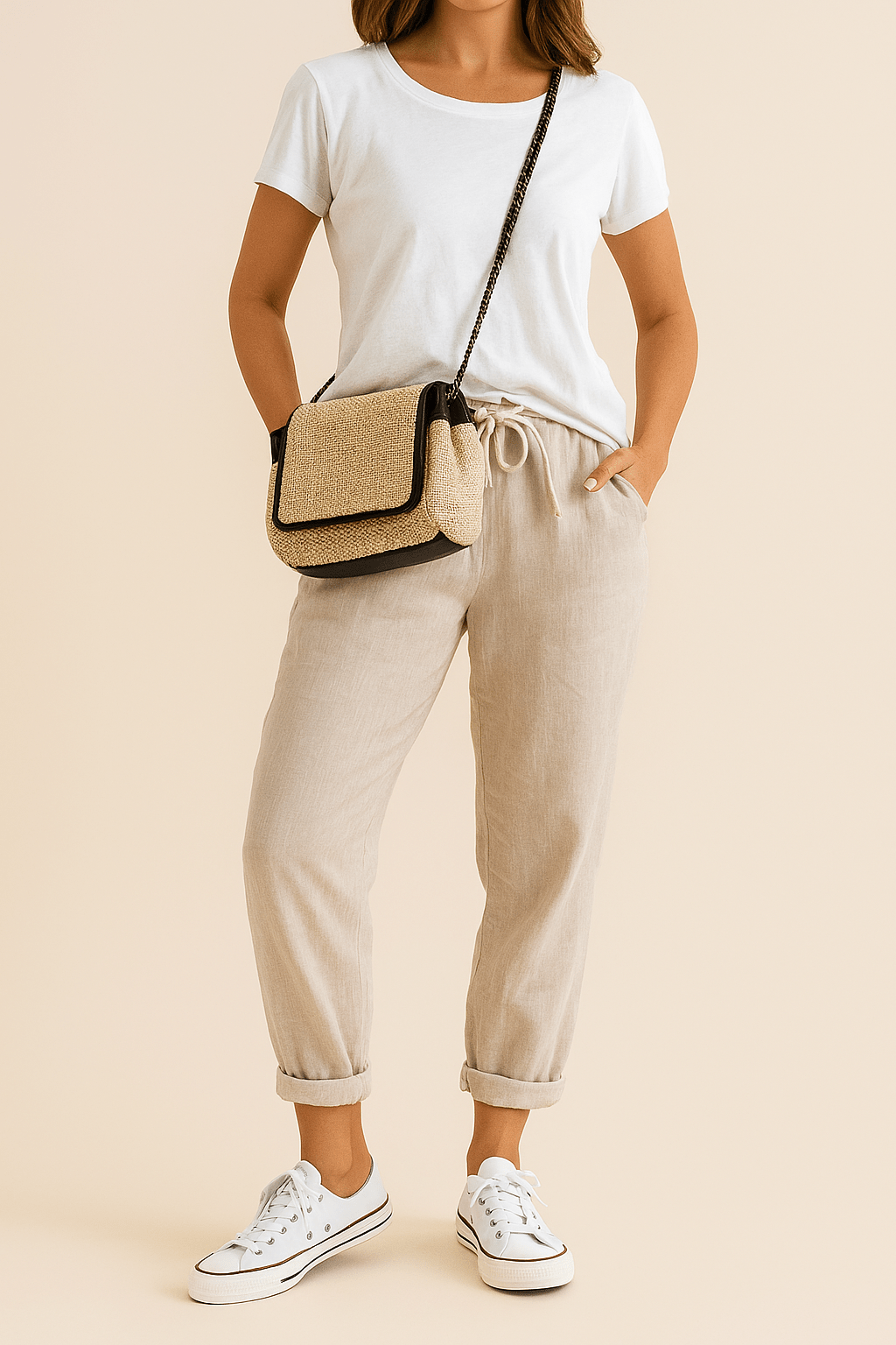 Trousers Women Linen Relaxed Fit Drawstring Waist Full Length