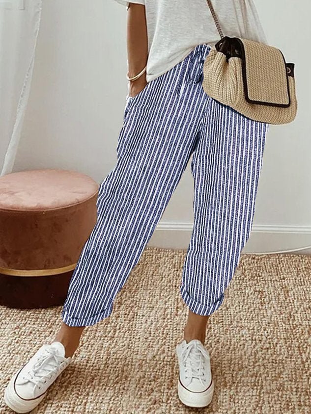 Trousers Women Linen Relaxed Fit Drawstring Waist Full Length