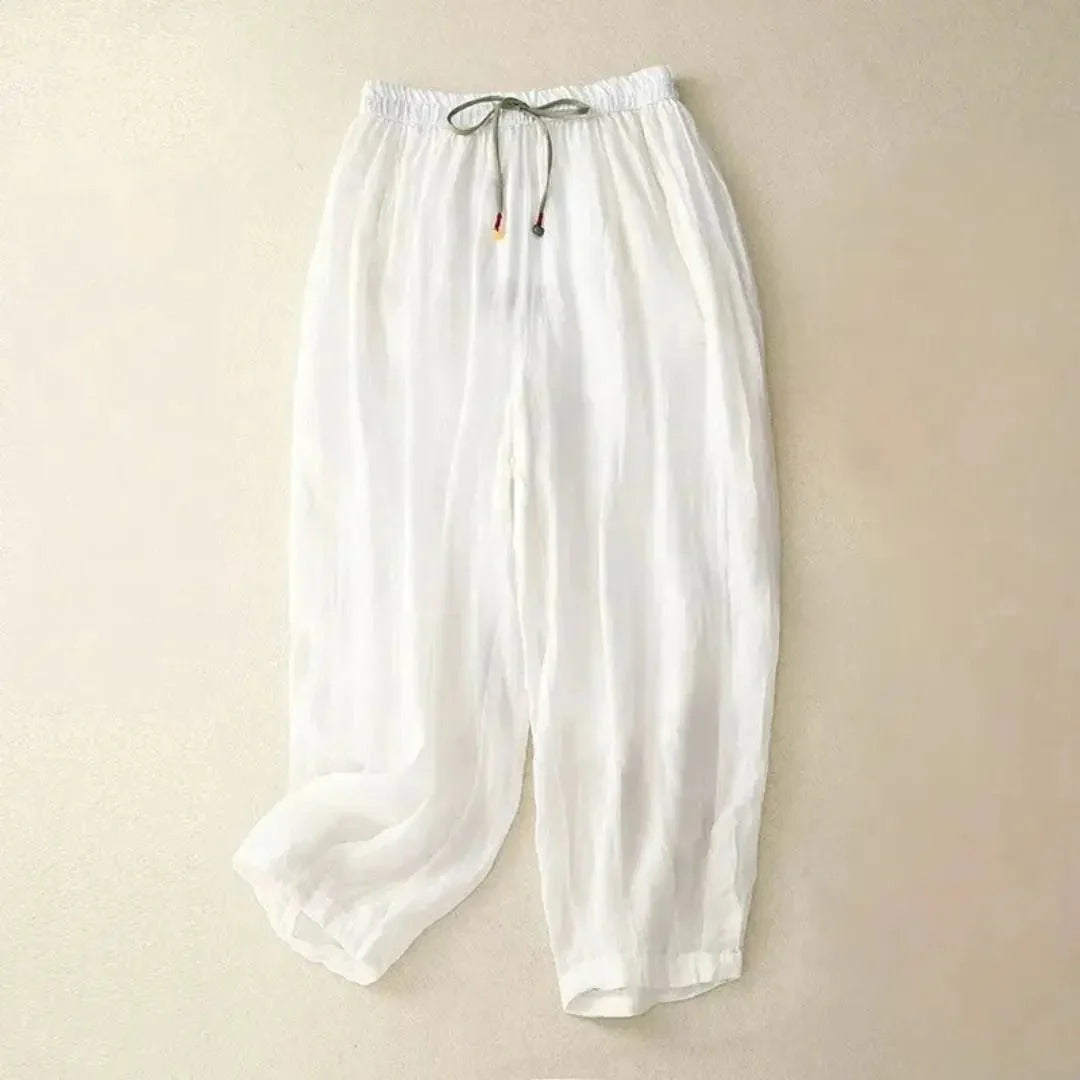 Trousers Women Linen Relaxed Fit Tapered Leg Drawstring Waist