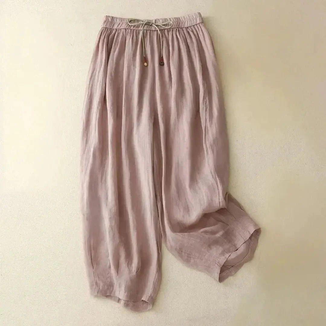 Trousers Women Linen Relaxed Fit Tapered Leg Drawstring Waist