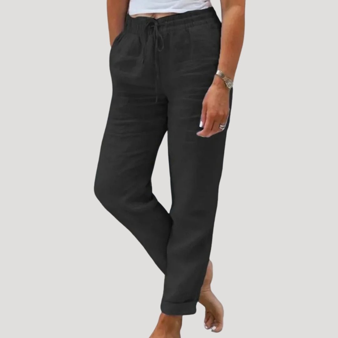 Trousers Women Linen Tapered Fit Elastic Drawstring Waistband