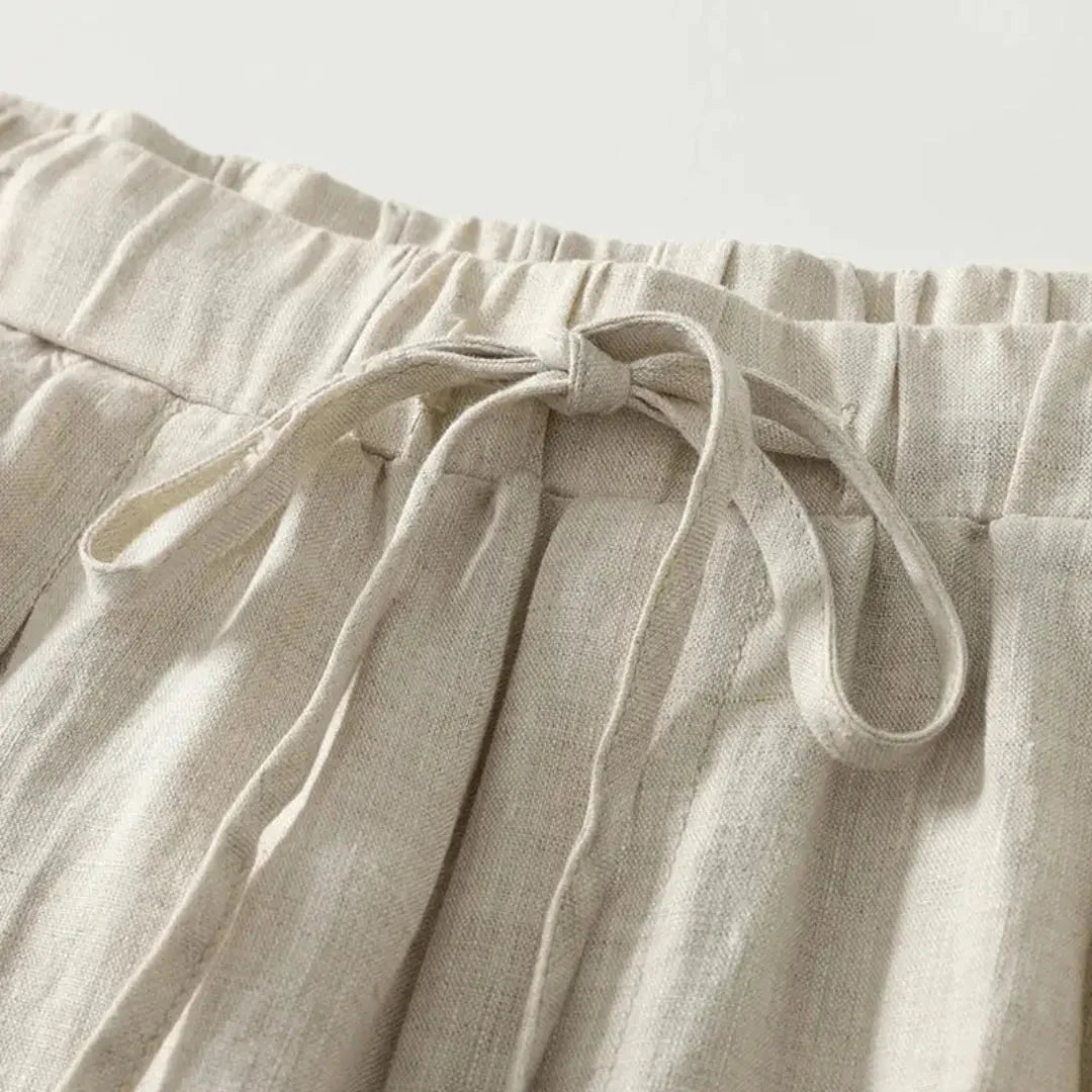 Trousers Women Linen Wide Leg Ankle Length Drawstring Waist