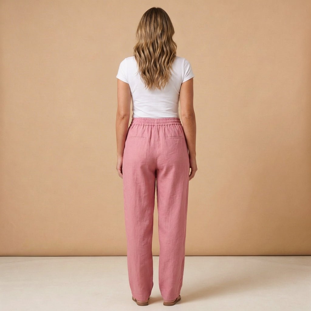 Trousers Women Linen Wide Leg Ankle Length Drawstring Waist