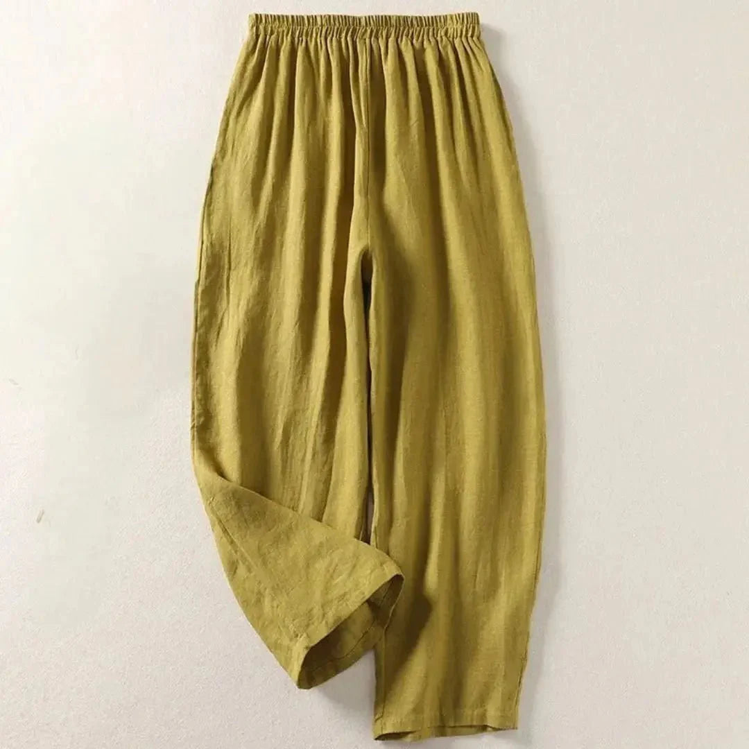 Trousers Women Relaxed Fit Cropped Length Elastic Waist