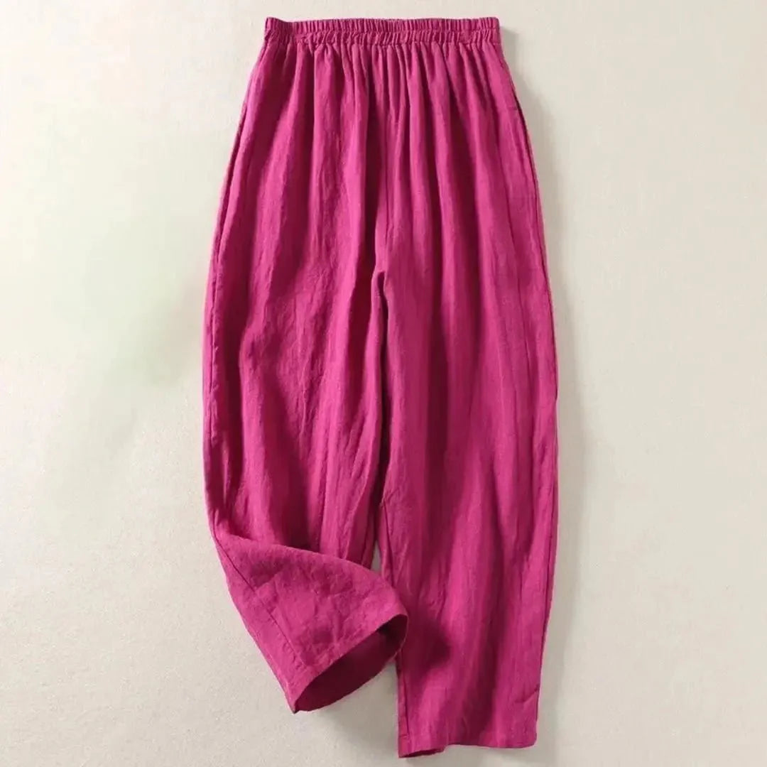 Trousers Women Relaxed Fit Cropped Length Elastic Waist