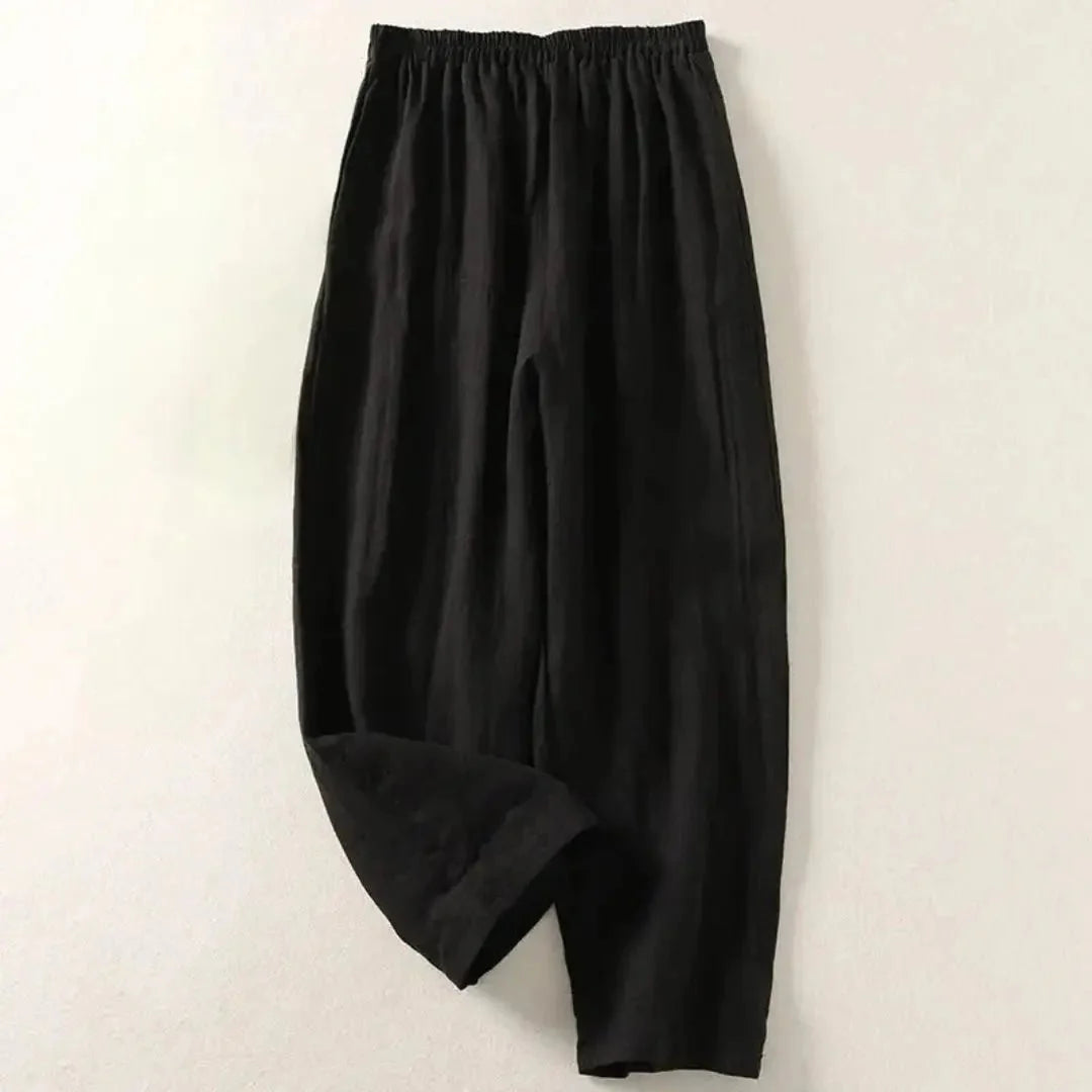 Trousers Women Relaxed Fit Cropped Length Elastic Waist