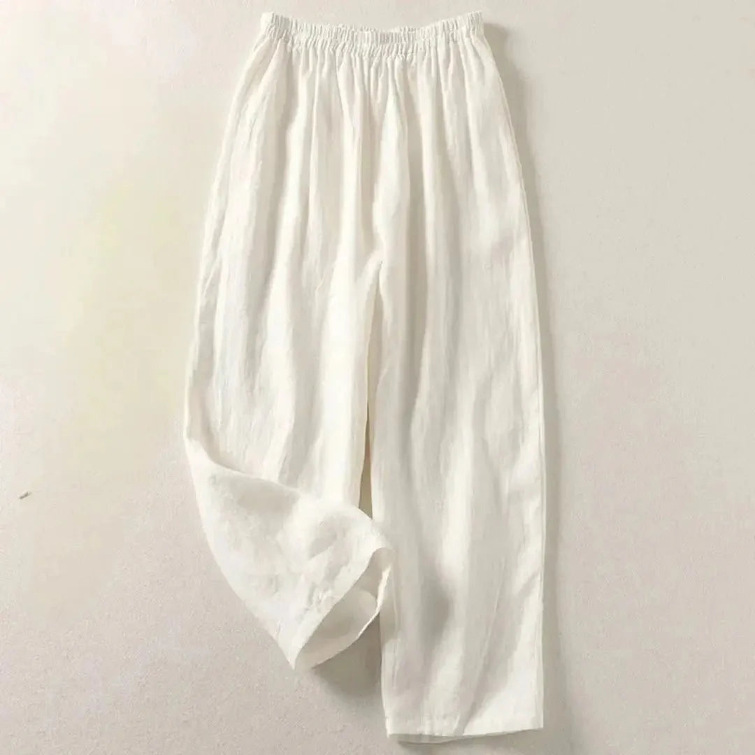 Trousers Women Relaxed Fit Cropped Length Elastic Waist