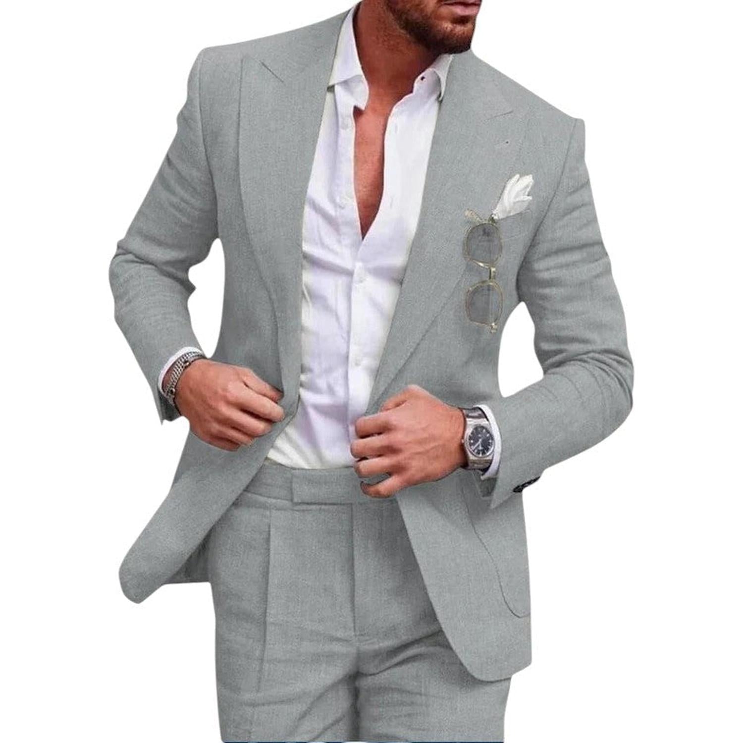 Wedding Suit Men Linen 2-Piece Single-Breasted Summer Set