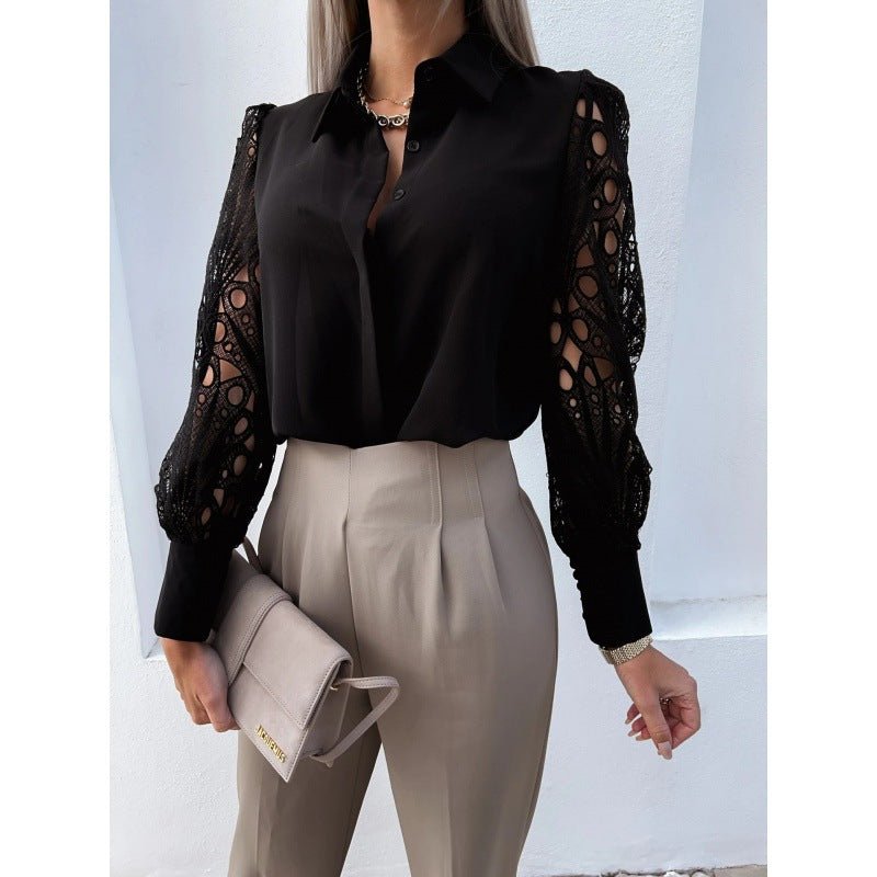 Women Blouse Regular Fit Long Sleeve Collared Button Up