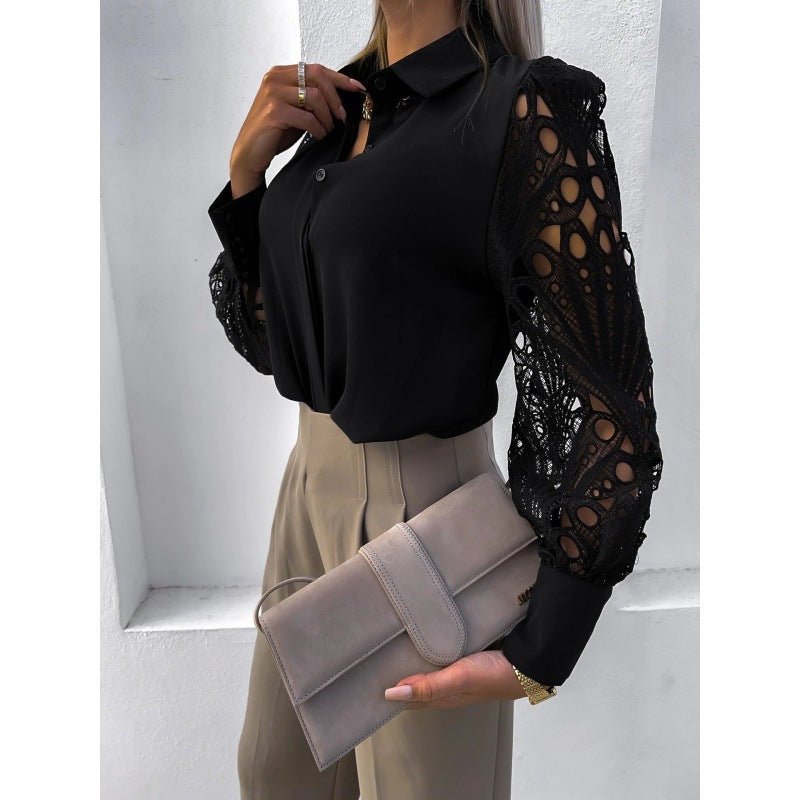 Women Blouse Regular Fit Long Sleeve Collared Button Up