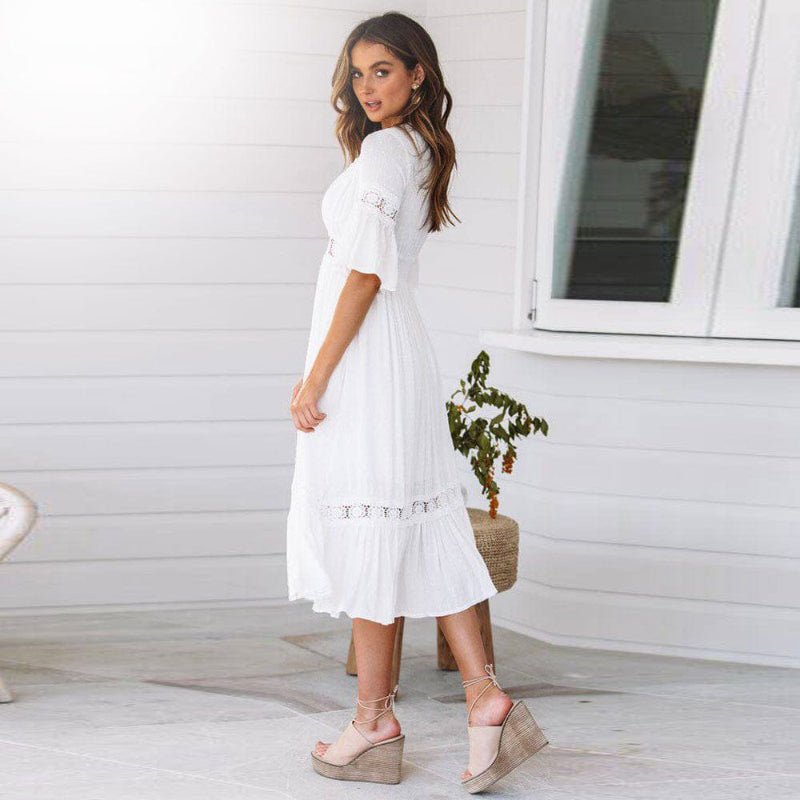 Women Dress Regular Fit V-Neck Mid-Length Clean Design